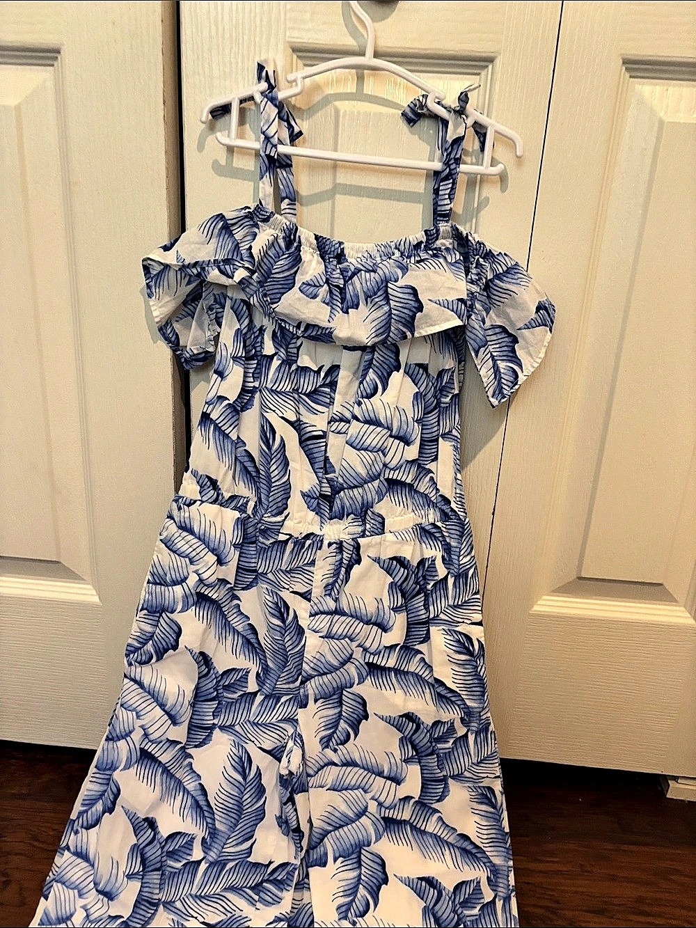 TANE Women's Floral Wide Leg Jumpsuit Blue & White Medium